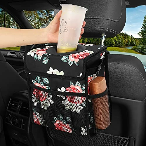 New ???? Car Trash Can Leakproof Car Garbage Can Hanging With Lid Storage Mesh Pockets Collapsible Multipurpose Car Trash Bag For Car Accessories (Flower) ⭐ 8 New ???? Car Trash Can Leakproof Car Garbage Can Hanging With Lid Storage Mesh Pockets Collapsible Multipurpose Car Trash Bag For Car Accessories (Flower) ⭐ - Image 6