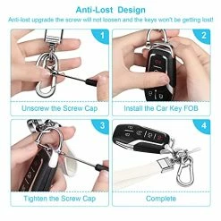 Promo ???? Genuine Leather Car Keychain,Universal Heavy Duty Metal Key Chain Accessories,Car Fob Key Keychain Holder With 360 Degree Rotatable Snap Swivel And Anti-Lost D-Ring For Men ???? Women（White） ???? -Car Seat Covers shop 51bpVZ9yXhL