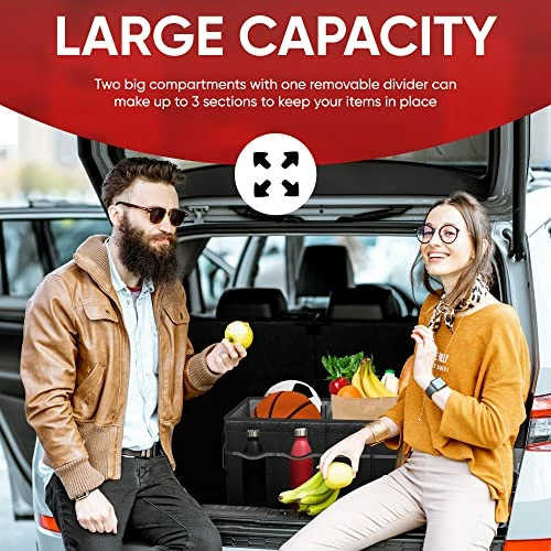 Promo ❤️ Car Trunk Organizer, Car Storage Organizer, Collapsible Multi Compartment Car Organizer, SUV Trunk Organizer, Non Slip Bottom, Adjustable Securing Straps, Foldable Cover (Black, Standard Size) ???? 5 Promo ❤️ Car Trunk Organizer, Car Storage Organizer, Collapsible Multi Compartment Car Organizer, SUV Trunk Organizer, Non Slip Bottom, Adjustable Securing Straps, Foldable Cover (Black, Standard Size) ???? - Image 4
