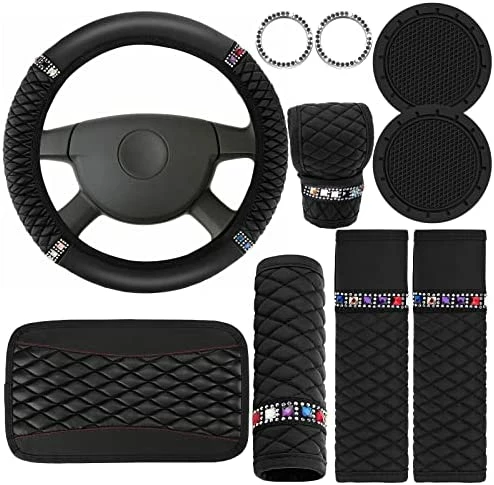 Outlet ???? Bling Car Accessories Set Leather Diamond Steering Wheel Cover Bling Seat Belt Shoulder Pad Armrest Pad Crystal Car Decor Bling Car Cup Holders Travel Auto Cup Holder For Car Interior (Black, Red) ???? 10 Outlet ???? Bling Car Accessories Set Leather Diamond Steering Wheel Cover Bling Seat Belt Shoulder Pad Armrest Pad Crystal Car Decor Bling Car Cup Holders Travel Auto Cup Holder For Car Interior (Black, Red) ???? - Image 8