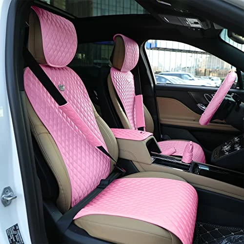 New ???? Tallew Pink Car Accessories Set Car Seat Covers Full Set Steering Wheel Cover Headrest Cover Center Console Pad Cup Cup Holders Seat Belt Pads Gear Cover For ???? Women Girl Car Interior Decor (Front Set) ???? 8 New ???? Tallew Pink Car Accessories Set Car Seat Covers Full Set Steering Wheel Cover Headrest Cover Center Console Pad Cup Cup Holders Seat Belt Pads Gear Cover For ???? Women Girl Car Interior Decor (Front Set) ???? - Image 6