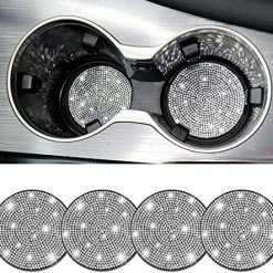Budget ✨ SINGARO Bling Cup Holder Coasters For Car, 2PCS Universal Non-Slip Cup Holder, Embedded Decorative Coasters, Shiny Crystal Car Interior Accessories Gifts For ???? Women (White) 4pcs Blue ⭐ -Car Seat Covers shop 51dpzyDSyL. AC