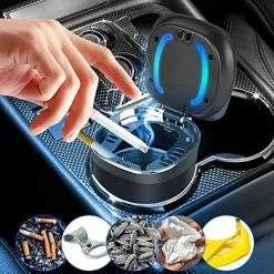 Buy ???? Portable Ashtray For Car, Vehicle Ashtray Ash With Lid Auto Ashtray Car Ashtray Windproof Smokeless Blue Led Light Stainless Steel Ash Tray For Outdoor Travel Office Home Use, Blac ????
