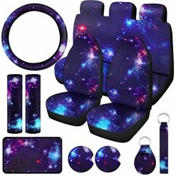 Hot Sale ⭐ 15 Pieces Galaxy Car Seat Cover Steering Wheel Cover Universal Star Space Galaxy Car Accessories Separate Headrest Cover Seat Belt Pads Fit For Auto Truck Van SUV ????