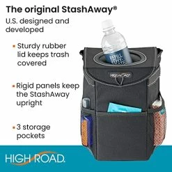 Best deal ???? StashAway Car Trash Can With Lid, 3 Storage Pockets And Solid Front And Back Panels For Stable, Upright Floor Or Seatback Use (Black) ???? -Car Seat Covers shop 51evZF3H0yL