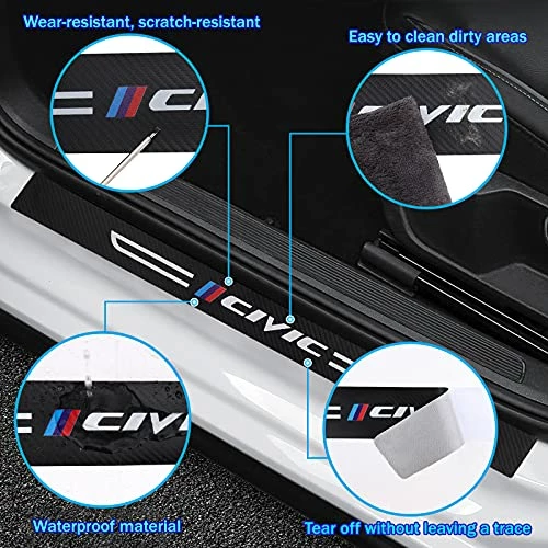 Best Sale ???? Cotree 4PCS Car Door Sill Sticker Compatible With Civic Car, Carbon Fiber Leather Car Door Sill Protector, Decoration Door Edge Guards Scuff Plate Scratch Film Fit For Honda Civic Accessories B-blue ???? 4 Best Sale ???? Cotree 4PCS Car Door Sill Sticker Compatible With Civic Car, Carbon Fiber Leather Car Door Sill Protector, Decoration Door Edge Guards Scuff Plate Scratch Film Fit For Honda Civic Accessories B-blue ???? - Image 2