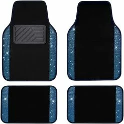 Best Pirce ???? Hining Rhinestones Carpet, Bling Crystal Diamond Sparkly Glitter Car Floor Mats With Anti-Slip PVC Heel Pad Automotive Universal For SUV,Sedan,Car,Van,4pcs For Girl ???? Women (Black Silver) ⌛ -Car Seat Covers shop 51fe38AOxWL. AC