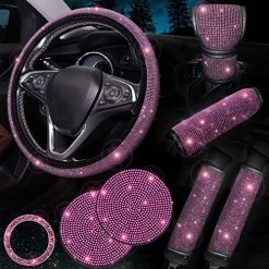 Cheapest ???? Blue Bling Steering Wheel Cover Set Of 8 Pack, Rhinestone Diamond Blue Bling Car Accessories For ???? Women, Handbrake Cover, Seat Belt Cover, Gear Shift Cover, Ignition Ring, Car Coaster, Blue B-blue ???? -Car Seat Covers shop 51ffB2iSwhL. AC