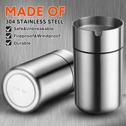 Outlet ✨ 2 Pieces Car Ashtray With Lid Portable Ashtray For Car Mini Car Trash Can Stainless Steel Portable Detachable Windproof Self Extinguishing Butt Bucket For Outdoor Travel Home Office(Silver) ???? -Car Seat Covers shop 51fmTdUudyL