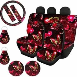 Flash Sale ???? Mushroom Car Seat Covers Full Set Split Bench Butterfly Leaves Floral Girly Print Front Back Seat Cover,Steering Wheel Cover,Seat Belt Cover,Cup Holder Coasters,Auto Keychains,Green Butterfly Mushroom Leaves Green ???? -Car Seat Covers shop 51fz5BDItiL. AC