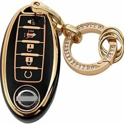 Cheapest ???? For Nissan Key Fob Cover 5Buttons TPU Protection Car Key Case Shell With Fashion Gold Bling Keychain Compatible With Nissan Altima Maxima Murano Rogue Sentra 370z Pathfinder White Black 4 Buttons ⭐ -Car Seat Covers shop 51gAvqrfTNL. AC
