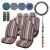 Best Pirce ???? 14 Pcs Baja Car Seat Covers Full Set Multicolor Stripe Car Seat Covers Boho Print Steering Wheel Cover Seat Belt Cover Crystal Hanging Ornament Car Holders Fits For Car (Stripe Style) ????