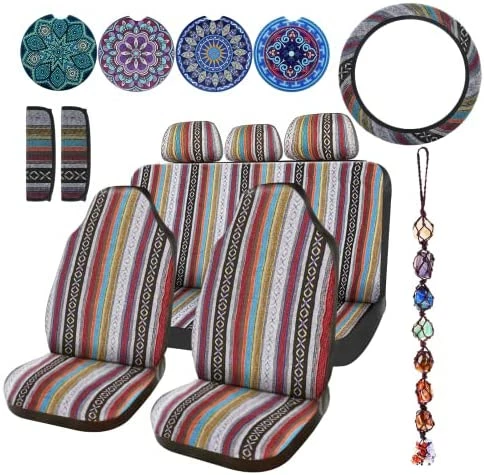 Best Pirce ???? 14 Pcs Baja Car Seat Covers Full Set Multicolor Stripe Car Seat Covers Boho Print Steering Wheel Cover Seat Belt Cover Crystal Hanging Ornament Car Holders Fits For Car (Stripe Style) ???? 11 Best Pirce ???? 14 Pcs Baja Car Seat Covers Full Set Multicolor Stripe Car Seat Covers Boho Print Steering Wheel Cover Seat Belt Cover Crystal Hanging Ornament Car Holders Fits For Car (Stripe Style) ???? - Image 9