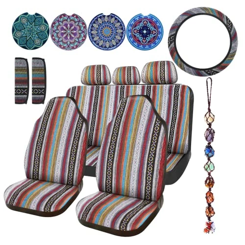 Best Pirce ???? 14 Pcs Baja Car Seat Covers Full Set Multicolor Stripe Car Seat Covers Boho Print Steering Wheel Cover Seat Belt Cover Crystal Hanging Ornament Car Holders Fits For Car (Stripe Style) ???? 3 Best Pirce ???? 14 Pcs Baja Car Seat Covers Full Set Multicolor Stripe Car Seat Covers Boho Print Steering Wheel Cover Seat Belt Cover Crystal Hanging Ornament Car Holders Fits For Car (Stripe Style) ????