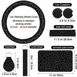 New ✨ 17 Pcs Leopard Print Car Accessories Set, Includes Leopard Seat Covers Set Leopard Steering Wheel Cover Car Coasters Armrest Pad Cover Seat Belt Pads Keychain And Wrist Strap For Car Decor (Black) ???? -Car Seat Covers shop 51hpVQPJ2vL