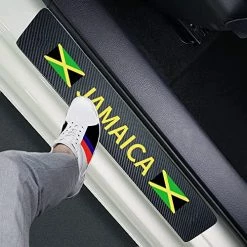 Deals ✔️ 4pcs Jamaica Jamaican Flag Carbon Fiber Car Door Front/Rear Sill Plate Protectors, Sticker Decorative Door Entry MKTx4 Carbon Fiber Door Sill Protector American Flag ????