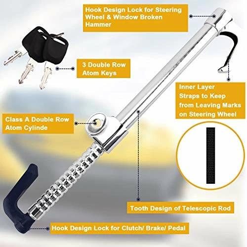 Deals ⭐ Universal Steering Wheel Brake Lock Anti-Theft Retractable Double Hook Car Clutch Pedal Lock For Car Truck SUV Van Security With 3 Keys ???? 7 Deals ⭐ Universal Steering Wheel Brake Lock Anti-Theft Retractable Double Hook Car Clutch Pedal Lock For Car Truck SUV Van Security With 3 Keys ???? - Image 5