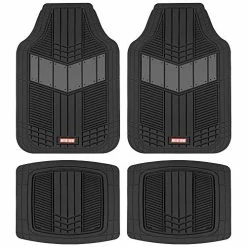 Promo ???? DualFlex Two-Tone Sport Design All-Weather Rubber Floor Mats For Car, Truck, Van & SUV - Waterproof Front & Rear Liners With Drainage Channels Blu ????