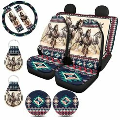Budget ⭐ Western Seat Cover Full Set Car Accessories 11-pcs Aztec Horse Car Seat Cover With Steering Wheel Cover,Front And Rear Bench Seat Cover For Truck,Seat Belt Shoulder Pad,Keychain,Car Coasters ????