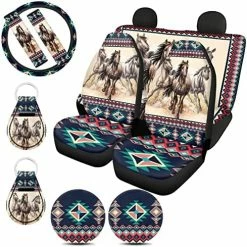 Budget ⭐ Western Seat Cover Full Set Car Accessories 11-pcs Aztec Horse Car Seat Cover With Steering Wheel Cover,Front And Rear Bench Seat Cover For Truck,Seat Belt Shoulder Pad,Keychain,Car Coasters ???? -Car Seat Covers shop 51igWxVS9sL. AC