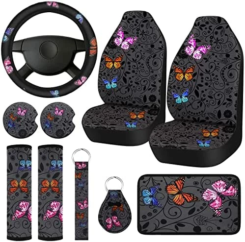 Buy ???? Frienda 10 PCS Car Seat Covers For ???? Women Butterfly Car Accessories Car Interior Seat Covers With Steering Wheel Cover, Wrist Strap, Car Coasters, Armrest Pad, Shoulder Pad, Key Chain Bright Style ???? 11 Buy ???? Frienda 10 PCS Car Seat Covers For ???? Women Butterfly Car Accessories Car Interior Seat Covers With Steering Wheel Cover, Wrist Strap, Car Coasters, Armrest Pad, Shoulder Pad, Key Chain Bright Style ???? - Image 9