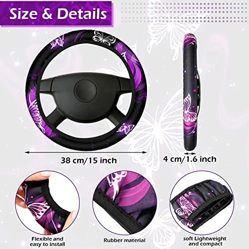 Buy ???? Frienda 10 PCS Car Seat Covers For ???? Women Butterfly Car Accessories Car Interior Seat Covers With Steering Wheel Cover, Wrist Strap, Car Coasters, Armrest Pad, Shoulder Pad, Key Chain Bright Style ???? 6 Buy ???? Frienda 10 PCS Car Seat Covers For ???? Women Butterfly Car Accessories Car Interior Seat Covers With Steering Wheel Cover, Wrist Strap, Car Coasters, Armrest Pad, Shoulder Pad, Key Chain Bright Style ???? - Image 4