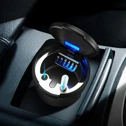 Promo ???? Car Ashtray With Lid Easy Clean Up Detachable Auto Ashtray LED Light Indicator Detachable Car Ash Tray Multifunctional Mini Car Trash Can Portable Smokeless Ashtray For Car Cup Holder Home Office Gray ???? -Car Seat Covers shop 51jrmHld0uL