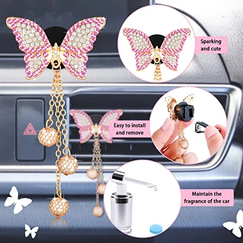 Buy ???? 4 Pieces Bling Butterfly Car Aromatherapy Vent Clips Faux Diamond Pearl Pendant Butterfly Car Air Vent Freshener Perfume Clip Aroma Diffuser Decoration Bling Car Accessories For ???? Women, Pink Purpl ???? 5 Buy ???? 4 Pieces Bling Butterfly Car Aromatherapy Vent Clips Faux Diamond Pearl Pendant Butterfly Car Air Vent Freshener Perfume Clip Aroma Diffuser Decoration Bling Car Accessories For ???? Women, Pink Purpl ???? - Image 3