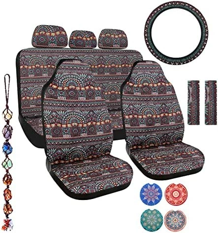 Best Pirce ???? 14 Pcs Baja Car Seat Covers Full Set Multicolor Stripe Car Seat Covers Boho Print Steering Wheel Cover Seat Belt Cover Crystal Hanging Ornament Car Holders Fits For Car (Stripe Style) ???? 10 Best Pirce ???? 14 Pcs Baja Car Seat Covers Full Set Multicolor Stripe Car Seat Covers Boho Print Steering Wheel Cover Seat Belt Cover Crystal Hanging Ornament Car Holders Fits For Car (Stripe Style) ???? - Image 8