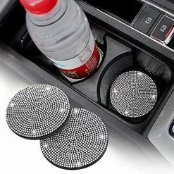 Hot Sale ???? 2 Pack Bling Car Cup Holder Coasters, 2.75 Inch Soft Bling Crystal Rhinestone Rubber Pad Set Round Auto Cup Holder Insert Drink Coaster Car Interior Accessories All Black ⭐ -Car Seat Covers shop 51kv9VpTFqL. AC