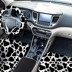 Budget ???? Cow Print Car Seat Covers Full Set For ???? Women Men Cow Print Car Accessories Set Rubber Steering Wheel Cover Car Armrest Pad Cover Seat Belt Pads Wrist Holder Keychain (Rubber) ???? -Car Seat Covers shop 51lH7uCcNYS 1