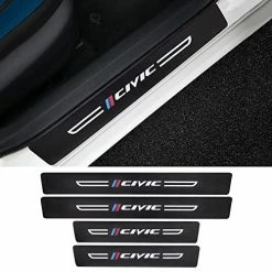 Best Sale ???? Cotree 4PCS Car Door Sill Sticker Compatible With Civic Car, Carbon Fiber Leather Car Door Sill Protector, Decoration Door Edge Guards Scuff Plate Scratch Film Fit For Honda Civic Accessories B-blue ????
