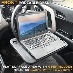 Budget ???? EcoNour 2 In 1 Car Steering Wheel Desk | Steering Wheel Tray For Laptop Car Mount With Pen Holder | Car Food Tray For Eating With Drinks Holder | Multipurpose Travel Car Accessories Car Steering Wheel Desk (gray) ????