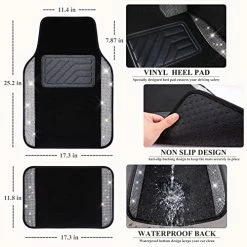 Best Pirce ???? Hining Rhinestones Carpet, Bling Crystal Diamond Sparkly Glitter Car Floor Mats With Anti-Slip PVC Heel Pad Automotive Universal For SUV,Sedan,Car,Van,4pcs For Girl ???? Women (Black Silver) ⌛ -Car Seat Covers shop 51neFFgfOcL