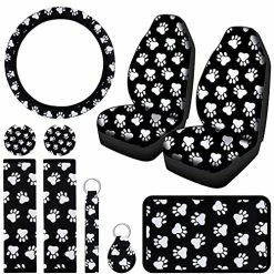 Coupon ⭐ 10 Pieces ???? Dog Paw Car Accessories Set ???? Dog Cat Paw Print Car Seat Covers Car Steering Wheel Cover ???? Dog Paw Car Cup Holder Armrest Pad Cover Seat Belt Pads Key Chain Wrist Strap For Car SUV Truck ????