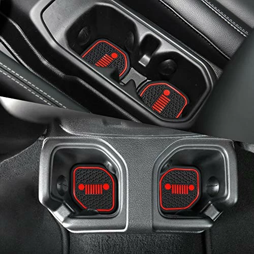Best Sale ???? Auovo Auto Cup Holder Inserts Coaster Fit For 2018 -2022 Wrangler JL JLU 2020-2022 Gladiator JT Cup Mat Pad Interior Decoration Accessories (4 Pcs Kit) (Red, For Deep Rear Cup Holders) ???? 4 Best Sale ???? Auovo Auto Cup Holder Inserts Coaster Fit For 2018 -2022 Wrangler JL JLU 2020-2022 Gladiator JT Cup Mat Pad Interior Decoration Accessories (4 Pcs Kit) (Red, For Deep Rear Cup Holders) ???? - Image 2
