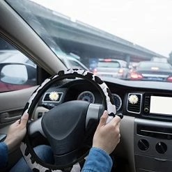 Best Sale ???? 22 Pieces Cow Print Car Accessories Set Cow Car Seat Cover Steering Wheel Cover Headrest Cover Seat Belt Cover Center Console Armrest Pad Handbrake Cover Gear Cover Key Ring Vent (Black) ⌛ -Car Seat Covers shop 51pAbLRMpqL