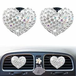 Top 10 ???? Bling Heart Vent Clips, 2 Pcs Crystal Heart Car Air Fresheners Vent Clips For ???? Women Glam Car Interior Decoration Charm Cute Bling Car Accessories For ???? Women + Cute Mask Hook… ⌛