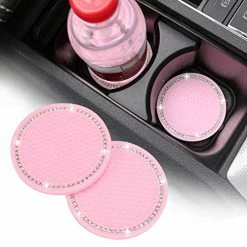 Hot Sale ???? 2 Pack Bling Car Cup Holder Coasters, 2.75 Inch Soft Bling Crystal Rhinestone Rubber Pad Set Round Auto Cup Holder Insert Drink Coaster Car Interior Accessories All Black ⭐