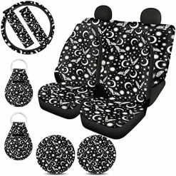 Promo ???? Mushroom Car Accessories Seat Cover For Car For ???? Women Universal Fit Front And Rear Bench Seats Protectors For Truck SUV,Mushroom Wheel Steering Cover,Seat Belt Cover,Cup Holder,Keyring Black Marble Print ???? -Car Seat Covers shop 51rbZ 11BrL. AC