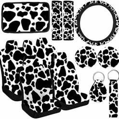 Brand new ???? 15 PCS Cow Print Car Seat Cover Set,Steering Wheel Cover Center Console Armrest Pad Headrest Seat Belt Cover Handbrake Gear Cover Keychain Coasters Full Set Cow Print For Car SUV ???? -Car Seat Covers shop 51sIuvXPeL. AC