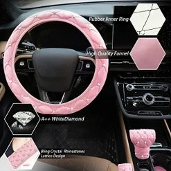 Buy ⭐ 9 Pcs Bling Car Accessories Set For ???? Women, Diamond Steering Wheel Cover, Rhinestone Center Console Pad Seat Safety Belt Pad Handbrake Cover Gear Shift Stick Protector Car Emblem Ring(Pink) ⭐ -Car Seat Covers shop 51sVCvK11RL