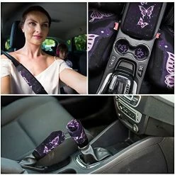 Hot Sale ???? Frienda 22 Pieces Butterfly Car Seat Covers,Butterfly Car Accessories Set Steering Wheel Cover Center Console Armrest Pad Headrest Seat Belt Cover Handbrake Gear Cover Keychain For Cars SUV (Purple) ???? -Car Seat Covers shop 51soG7Y5yuL