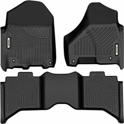 Outlet ???? DRO Floor Mats Compatible For 2013-2018 Dodge Ram 1500/2500/3500 Crew Cab, 2019-2023 Dodge Ram 1500 Classic Crew Cab, Unique Black TPE All-Weather Guard Includes 1st And 2nd Row: Full Set Liners ????