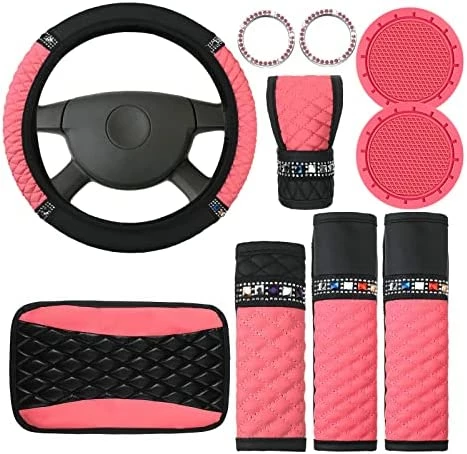Outlet ???? Bling Car Accessories Set Leather Diamond Steering Wheel Cover Bling Seat Belt Shoulder Pad Armrest Pad Crystal Car Decor Bling Car Cup Holders Travel Auto Cup Holder For Car Interior (Black, Red) ???? 11 Outlet ???? Bling Car Accessories Set Leather Diamond Steering Wheel Cover Bling Seat Belt Shoulder Pad Armrest Pad Crystal Car Decor Bling Car Cup Holders Travel Auto Cup Holder For Car Interior (Black, Red) ???? - Image 9