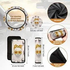 Coupon ❤️ 15 Pieces Skull Sunflower Car Front Seat Cover Car Accessories Set Sunflower Print Steering Wheel Cover Seat Belt Pads Armrest Pad Handbrake Gear Cover Keyring Interior Decor For SUV Truck Seda ???? -Car Seat Covers shop 51vJ0Np3BOL
