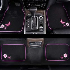 Deals ???? Universal Fit Embroidery Butterfly And Flower Car Floor Mats, Pink Car Floor Mats Fit 95% Automotive,SUVS,Sedan,Vans,for ???? Women,Girly,Set Of 4 (Black With Pink) Purple Butterfly Flower ✨ -Car Seat Covers shop 51wDI6l5PGL