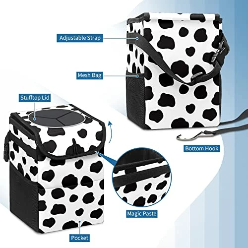Flash Sale ???? Black And White Cow Print Car Trash Can With Lid Collapsible Reusable Waterproof Car Garage Bag,Automotive Garbage Can,Car Accessories Interior Car Organizer ???? 6 Flash Sale ???? Black And White Cow Print Car Trash Can With Lid Collapsible Reusable Waterproof Car Garage Bag,Automotive Garbage Can,Car Accessories Interior Car Organizer ???? - Image 4