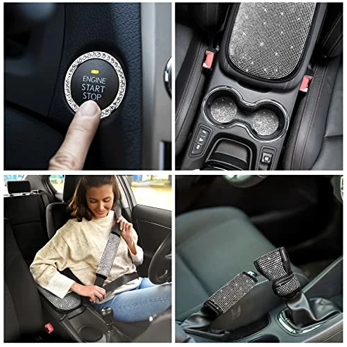 Promo ⌛ Frienda 13 Pack Bling Car Seat Covers Set Car Diamond Accessories Rhinestone Crystal Steering Wheel Cover, Bling Velvet Breathable Seat Cover, Glitter Center Console Pad Universal Car Interior White ???? 7 Promo ⌛ Frienda 13 Pack Bling Car Seat Covers Set Car Diamond Accessories Rhinestone Crystal Steering Wheel Cover, Bling Velvet Breathable Seat Cover, Glitter Center Console Pad Universal Car Interior White ???? - Image 5