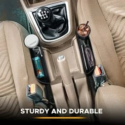 Best Sale ???? Car Seat Gap Filler Cup Holder With Bonus Headrest Hook | Car Front Seat Organizer | Storage Box In Between Seats Organizer | Seat Pocket For Wallet & Keys | Car Interior Seat Gap Accessories ????